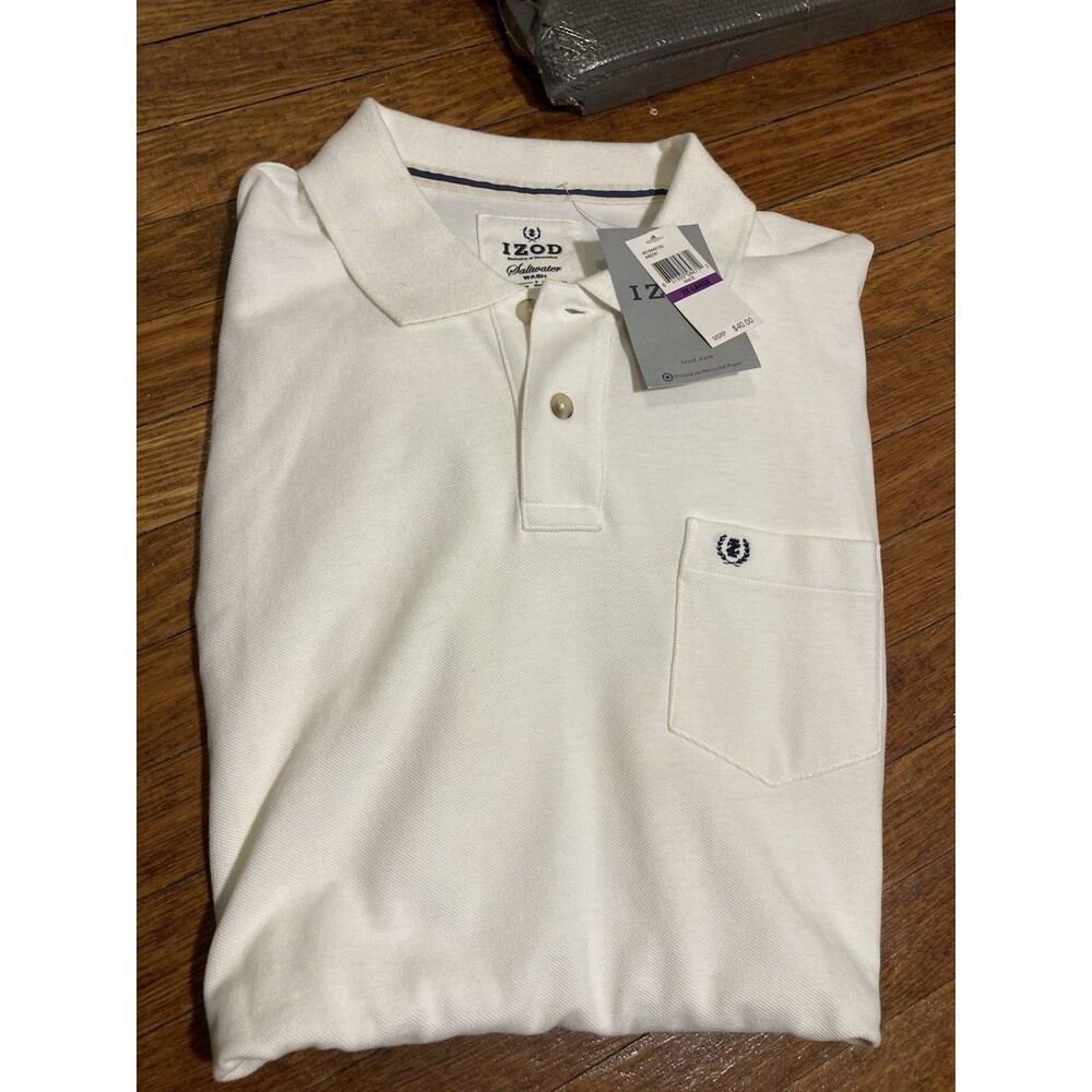 NEW NWT Izod Shirt Mens XXL White Polo Pique Short Sleeve Salt Water Wash 2XL